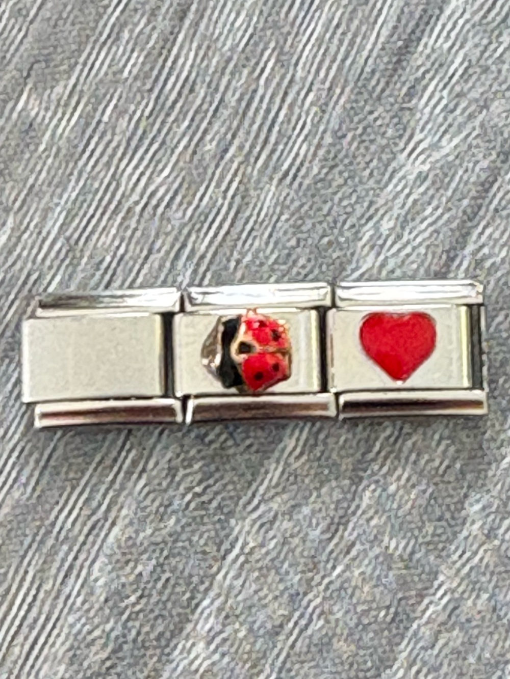 Gold & Steel Lady Bug Red Heart Ganzo 9mm Italia 3 Charms Links Stainless Steel